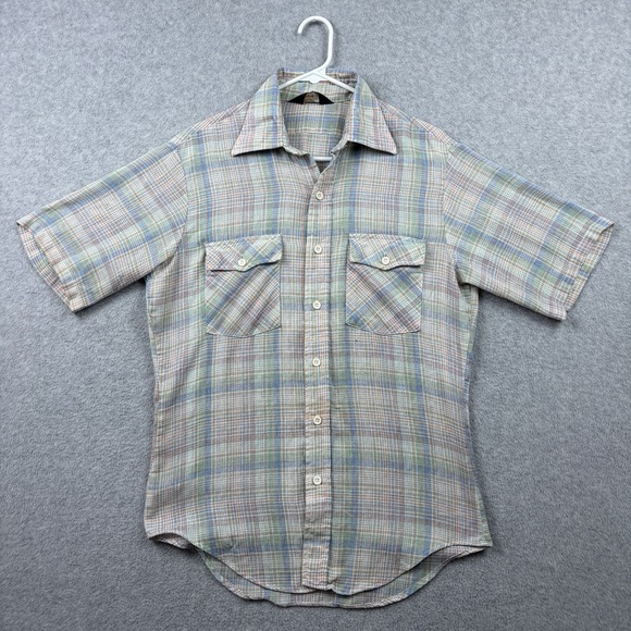 jcpenney Other - Vintage‎ 70s JCPenney Shirt Mens Medium Plaid Gauze Tapered Two Pocket Button Up